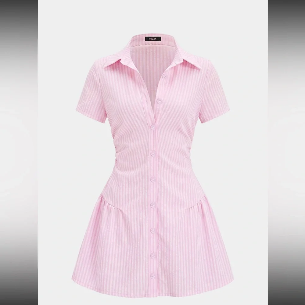 Pink Striped Shirt Dress with Flared Skirt - new with tags size S